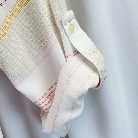 🍑Cato Ivory Striped Lightweight Adjustable Roll Tab Long Sleeve Duster Large - Picture 10 of 14